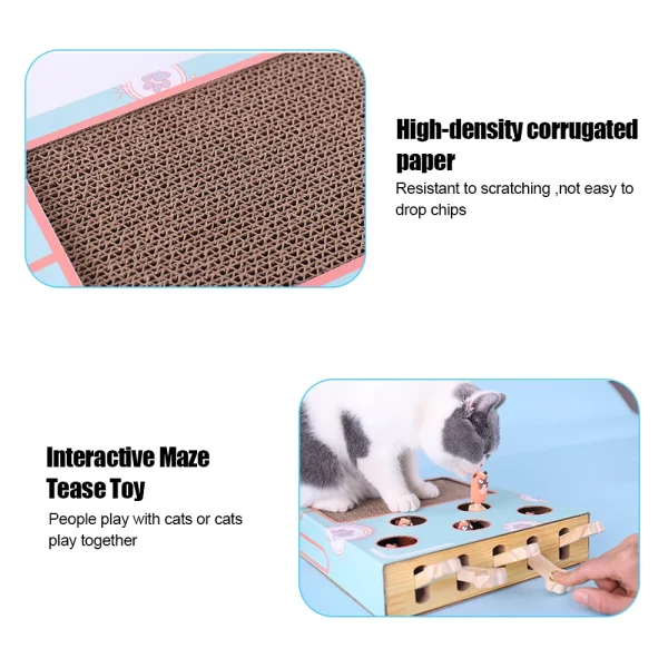 Cat Game Box Maze Interactive Educational Cat Hit Gophers Funny Cat Stick 3 in 1 Cat Toy Chase Hunt Mouse With Scratcher - Image 5