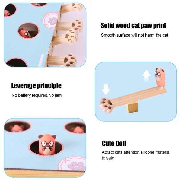 Cat Game Box Maze Interactive Educational Cat Hit Gophers Funny Cat Stick 3 in 1 Cat Toy Chase Hunt Mouse With Scratcher - Image 4