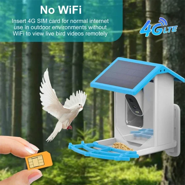 Bird Smart Feeder with Camera 2.4K Solar Low Power Night Vision IP66 Waterproof WIFI of 4G Connect Real Bird Species Feeder - Image 2