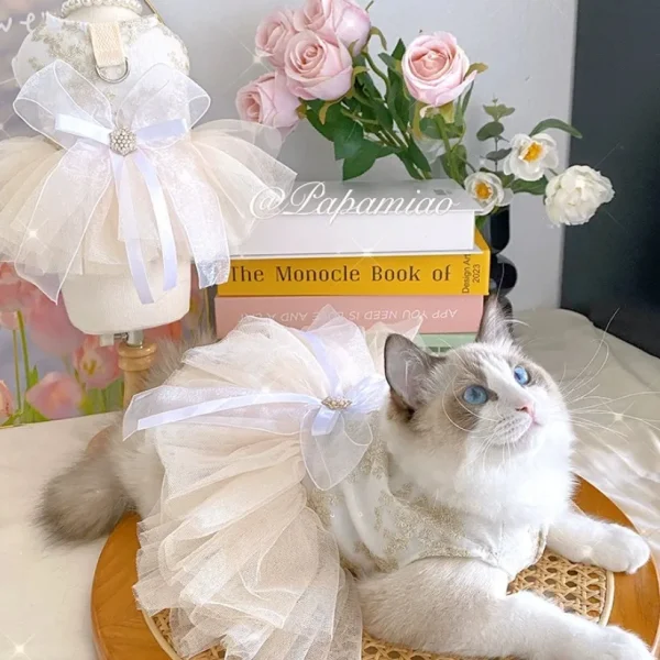 Princess Dog Wedding Dress Cat Tutu Skirt with D-ring Leash Hole Dog Clothes for Small Dogs Chihuahua Poodle