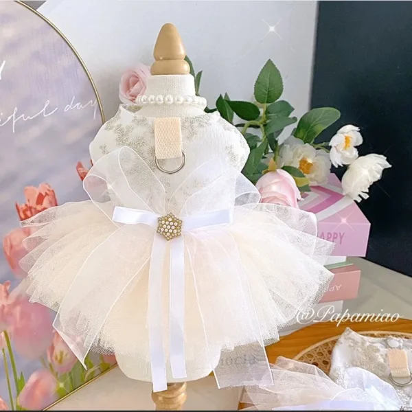 Princess Dog Wedding Dress Cat Tutu Skirt with D-ring Leash Hole Dog Clothes for Small Dogs Chihuahua Poodle - Image 3