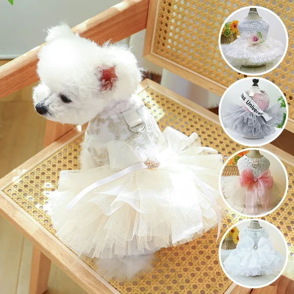 Princess Dog Wedding Dress Cat Tutu Skirt with D-ring Leash Hole Dog Clothes for Small Dogs Chihuahua Poodle - Image 4