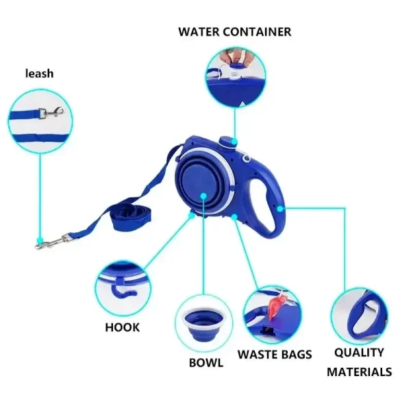4 In 1 Retractable Kettle Dog Leash
